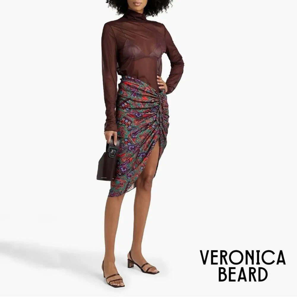 Veronica Beard **NWT** Ari Midi Skirt in Flame Red Multi Paisley Print